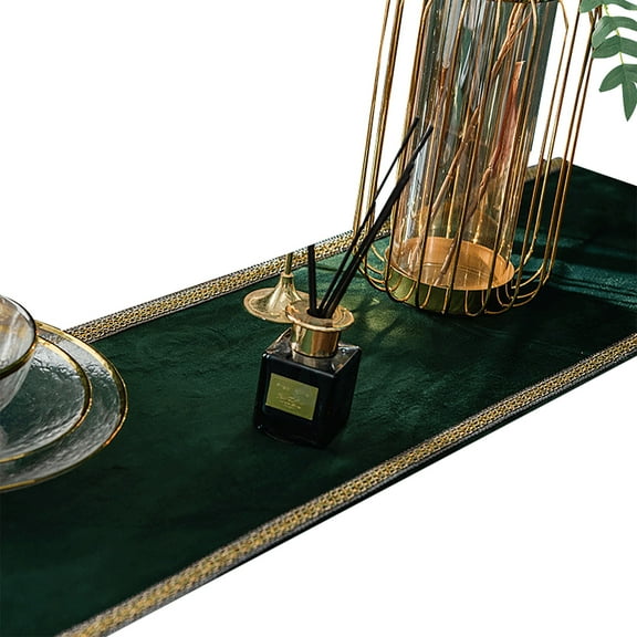 Table Runners,Solid Color Dutch Velvet Table Runners With Gold Line Edge,Stain Resistant Table Runners For Piano TV Cabinet Coffee Table Dining Table-Green-30x160cm
