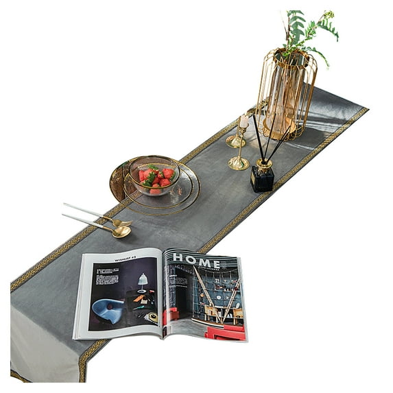 Table Runners,Solid Color Dutch Velvet Table Runners With Gold Line Edge,Stain Resistant Table Runners For Piano TV Cabinet Coffee Table Dining Table-Grey-30x200cm