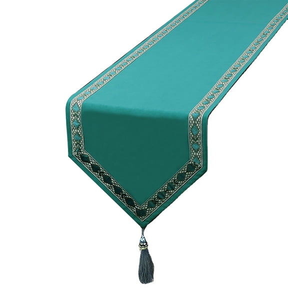 Table Runners,Solid Color Flannel Tassel Table Runners With Edge Design,Anti-slip Dust-proof Table Runner For Teahouse TV Cabinet Dining Table -Green-33x230cm