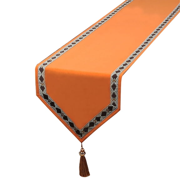 Table Runners,Solid Color Flannel Tassel Table Runners With Edge Design,Anti-slip Dust-proof Table Runner For Teahouse TV Cabinet Dining Table -Orange-33x100cm