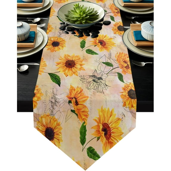 Table Runners You Are My Sunshine Sunflower Bee Butterfly Retro Table Runner Cloth Dining r for Wedding Party Home Office