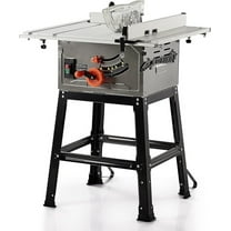 Table Saw, 10 Inch 15A Multifunctional Saw with Stand & Push Stick for Jobside, 90° Cross Cut & 0-45° Bevel Cut, Cutting Speed Up to 5000RPM, Adjustable Blade Height, Ideal for Woodworking, Orange