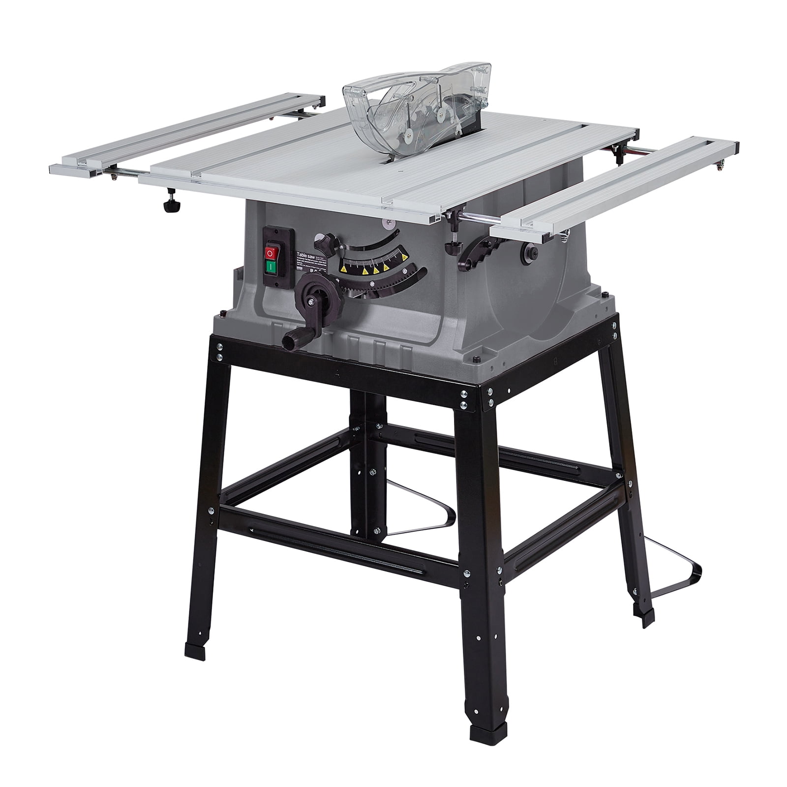 Table Saw, 10 Inch 15A Multifunctional Saw with Stand & Push Stick for Jobside, 90° Cross Cut & 0-45° Bevel Cut, Cutting Speed Up to 5000RPM, Adjustable Blade Height, for Woodworking