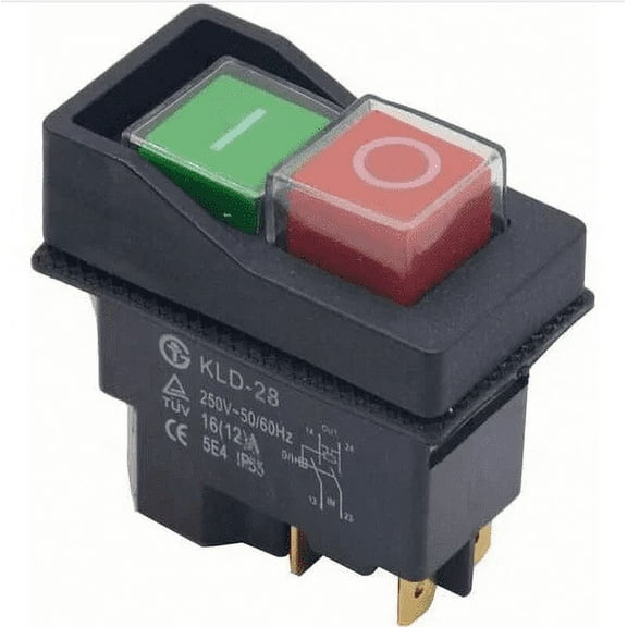 Table Saw Switch For Woodworking Machinery, 4 Pin On/Off Push Button Start Stop Switch, Rated Power 16 Amps, Connect Using Insulated Flat Plugs, Input And Output Connections