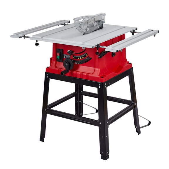 Table Saw with Stand&Push Stick,10 in 15A Multifunctional with Adjustable Blade Height for Woodworking,90° Cross Cut & 0-45° Bevel Cut, 5000RPM