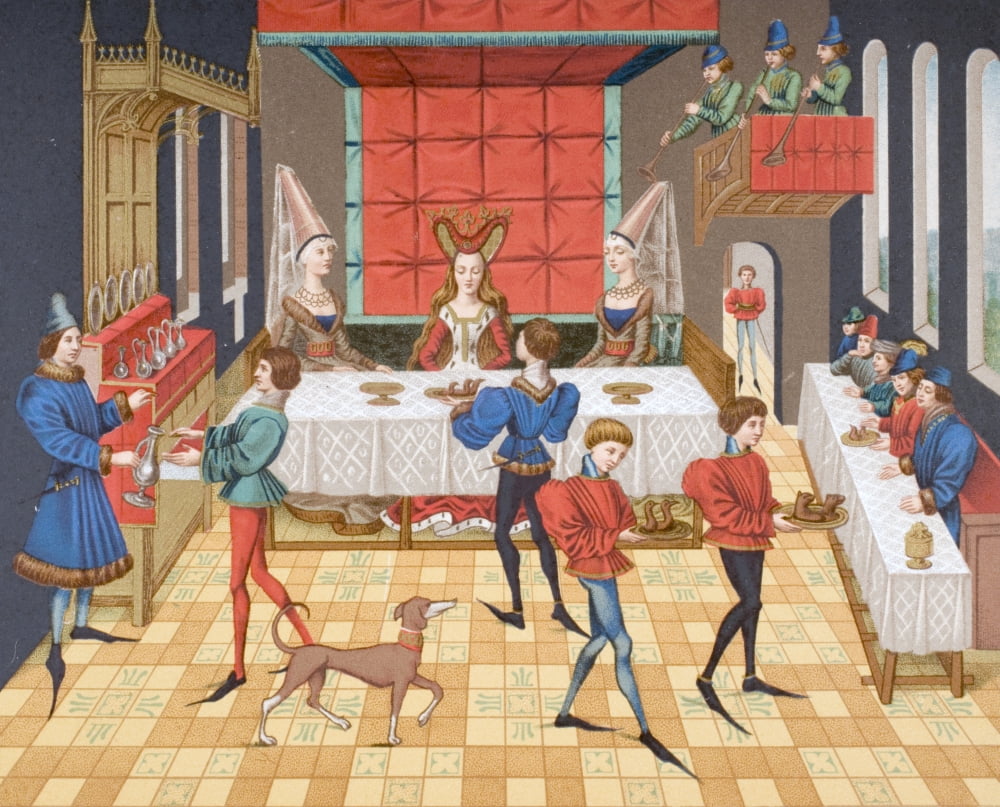 Table Service Of A Lady Of Quality 19Th Century Reproduction Of 15Th Century Miniature From Romance Of Renaud De Montauban Canvas Art - Ken Welsh Design Pics (32 x 26)