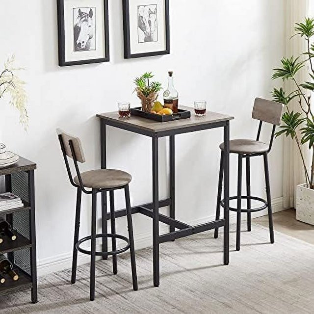 Table Set for 2 with 2 PU Upholstered Stools Pub Bistro Dinning Table