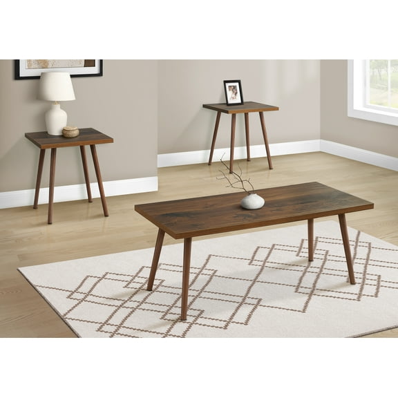 Table Set, 3pcs Set, Accent, Coffee, End, Living Room, Dark Walnut, Contemporary, Modern