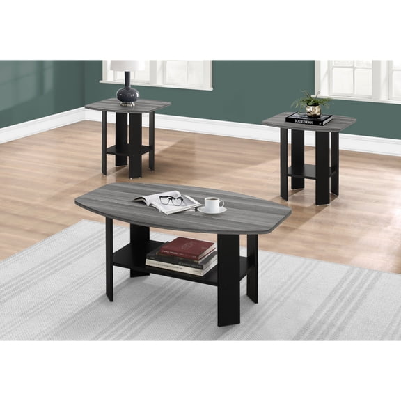 Table Set, 3pcs Set, Coffee, End, Side, Accent, Living Room, Black And Grey Laminate, Transitional - Particle Board Black - 3-Piece Coffee & End Tables - Living Room, Basement, Family Room - Modern