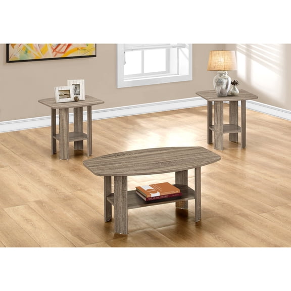 Table Set, 3pcs Set, Coffee, End, Side, Accent, Living Room, Brown Laminate, Transitional - Taupe - 3-Piece Coffee & End Tables - Living Room, Basement, Family Room - Cozy Living