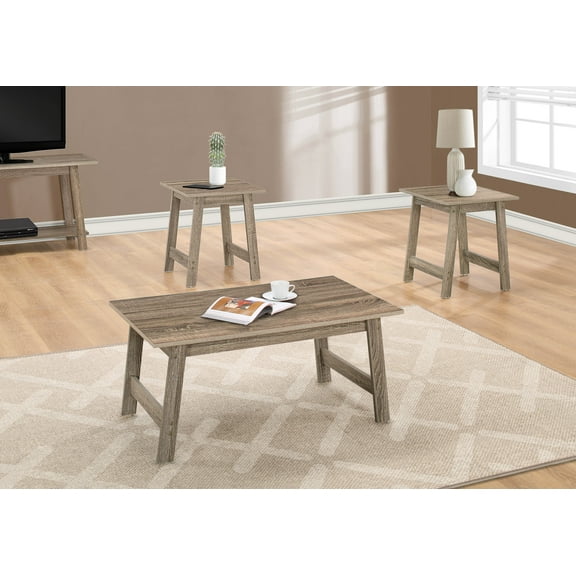 Table Set, 3pcs Set, Coffee, End, Side, Accent, Living Room, Brown Laminate, Transitional