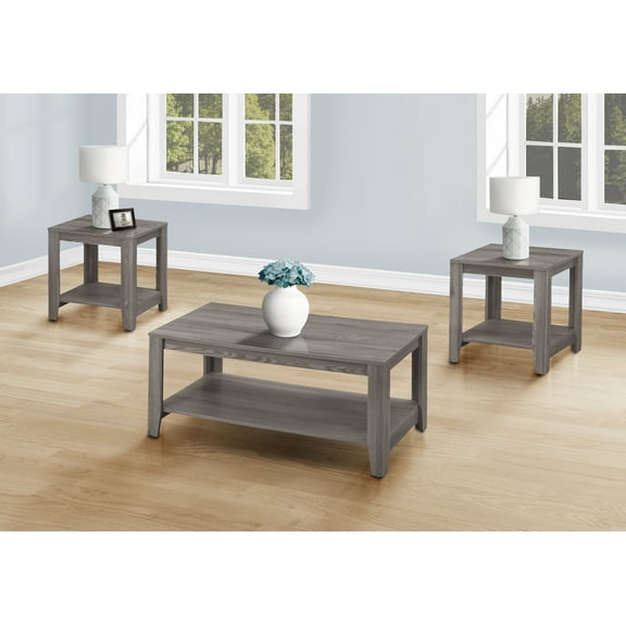 Table Set, 3pcs Set, Coffee, End, Side, Accent, Living Room, Grey Laminate, Transitional