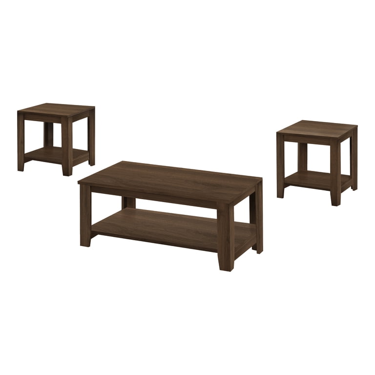Latitude Run® Table Set, 3Pcs Set, Coffee, End, Living Room, Dark Brown Laminate Black Metal Contemporary Modern W114614371