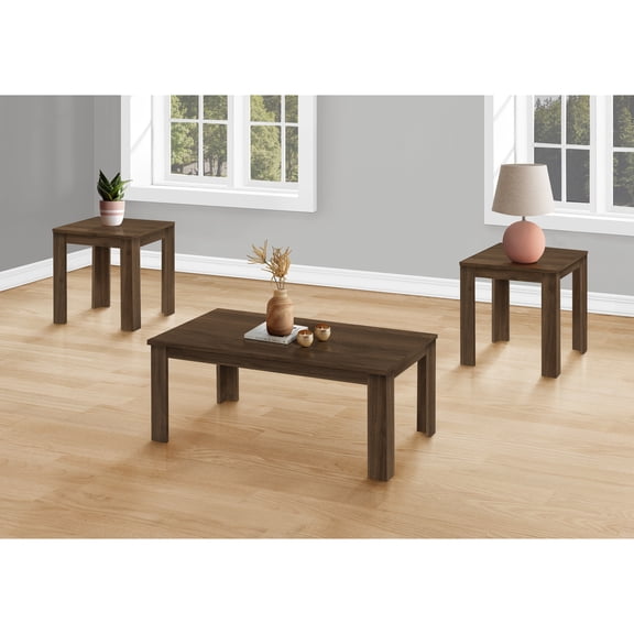 Table Set 3pcs Set Coffee End Side Accent Living Room Laminate Walnut