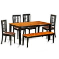 thumbnail image 1 of Table Set - Dining Table & 4 Chairs Plus One Bench, Black & Cherry - 6 Piece, 1 of 1