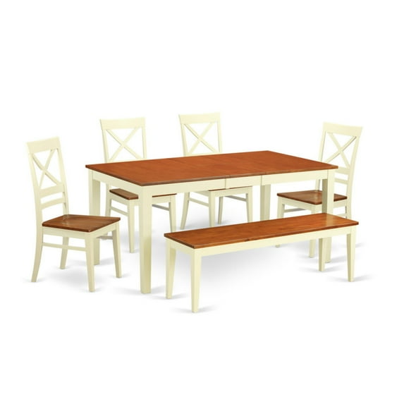 Table Set-Dining Table And Dining Chairs-Finish:Buttermilk & Cherry,Number of Items:6,Shape:Rectangular,Style:Wood Seat