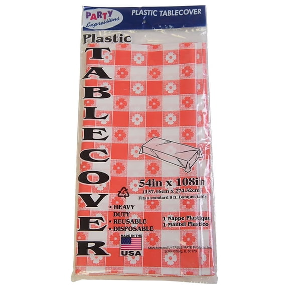Table Set Rectangular Table Covers, Heavyweight Plastic, 54" X 108", Plaid Red/white, 6/pack | Bundle of 5 Packs