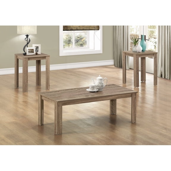 Table Set of 3pcs - Coffee, End, Side for Living Room with Brown Laminate Finish & Transitional