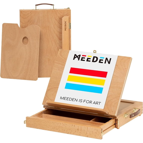 Table Sketch Box Easel -Portable Solid Beech Tabletop Wood Easel Drawing & Sketching Board with Storage Drawer & Palette for Beginner Artist, Art Students & Kids, Canvas up to 11" 14"
