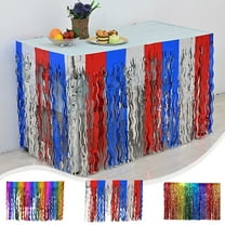 Table Skirt Metallic Foil Fringe Streamer Garland | Multicolor Plastic | 108x29.5 in | Self-Adhesive | Party Decoration for Wedding Birthday Parade Independence Day | 1 Piece
