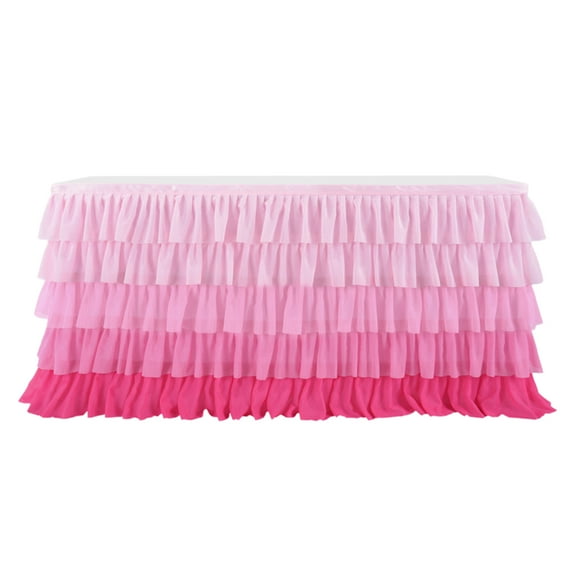 Table Skirt for Rectangle And Round Table Multi-layer Ruffle Reusable Gradient Rainbow Color Beach Parties Ceremony Birthday Party Decoration Table Skirt-Pink,6ft