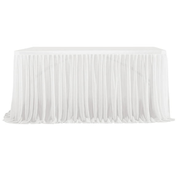 Table Skirt, Recyclable Tablecloth, Extra Long Transparent Ruffled Tulle Table Skirt for Wedding Birthday Banquet Decoration, Durable Polyester Fabric, Soft Glossy Finish, Easy to Install