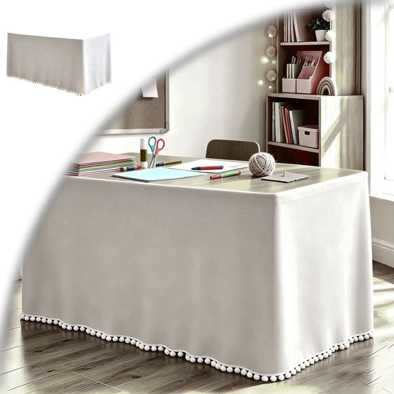 Table Skirt Ruffled Teacher Desk Tablecloth 72" x 30" Ruffle Desk Skirt for Office Rectangle Round Table Cover Dessert Decor