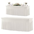 thumbnail image 1 of Table Skirt,Snug‑Fitting Elastic Ruffled Table Skirts,Washable Reusable Skirted Table Linen,Wrinkle Free Stretchy Table Cloths,Removable Draped Desk Skirting for Desk Decor,Home Use,Party, 1 of 4