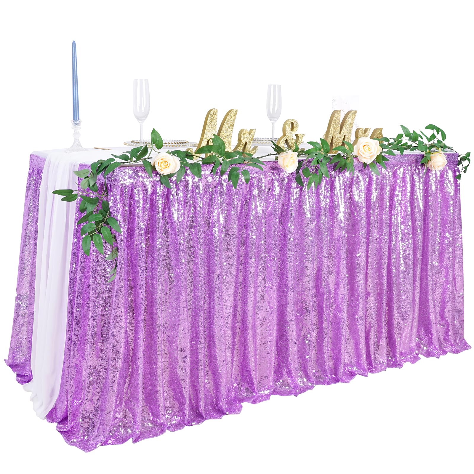 Table Skirt for Rectangle Table 14ft Lavender Glitter Table Skirting ...