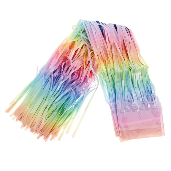 GOOHOCHY Iridescent Fringe Table Skirt for Festivals and Parties Multi Color Plastic Table Decoration 72 Inches by 30 Inches
