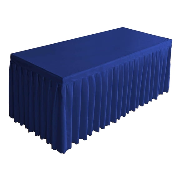 Table Skirts for Rectangle Tables, Polyester Desk Skirts Ruffle Wrinkle-Resistant Fabric for Wedding Birthday Party Banquet Table Decoration, Blue