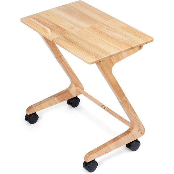 Table, TV Dining Table with Casters for Small Spaces, Solid Wood End Table, Sofa Couch Side Table Removable Snack Tray for Coffee Bed Sofa Eating Writing Reading Living Room Bedroom