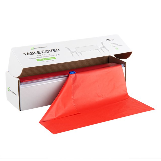 Table Tek Red Plastic Table Cover Roll with Slide Cutter 100' x 54