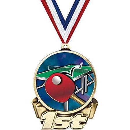 Table Tennis First Place Medal, 3" Gold Table Tennis Trophy Medal Award