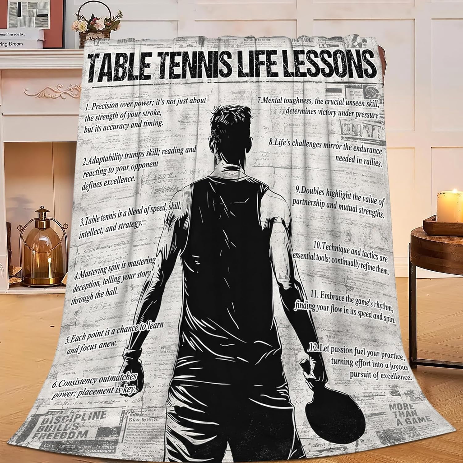 Table Tennis Life Lessons Fleece Blanket for Boys Men Ping Pong Sports ...