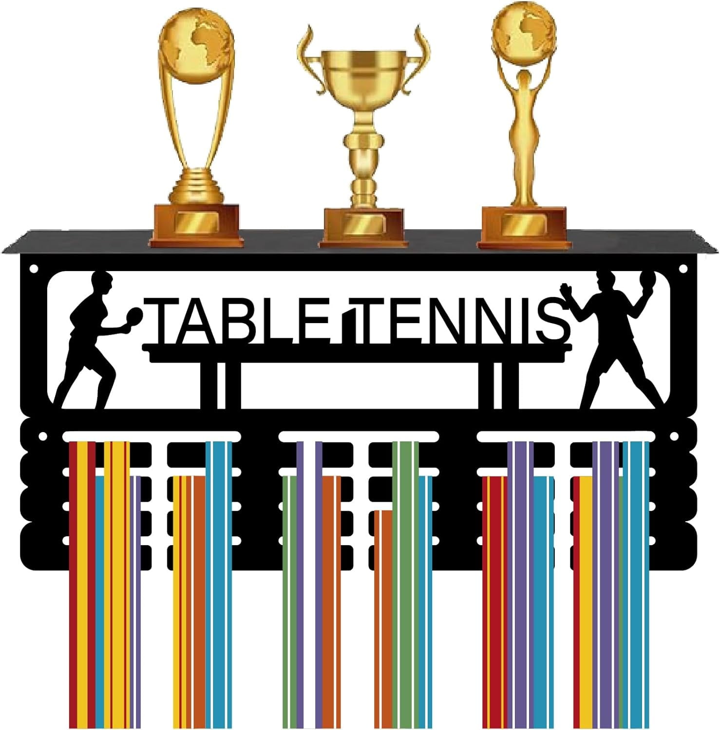 Table Tennis Medal Holder with Trophy Shelf Medal Hanger Rack Display Wall Mounted Hanging Awards 4 Rows Hold 70+ Medals Gift for Table Tennis Race Winner Player 15.7x7.9 Inch Black for DIY
