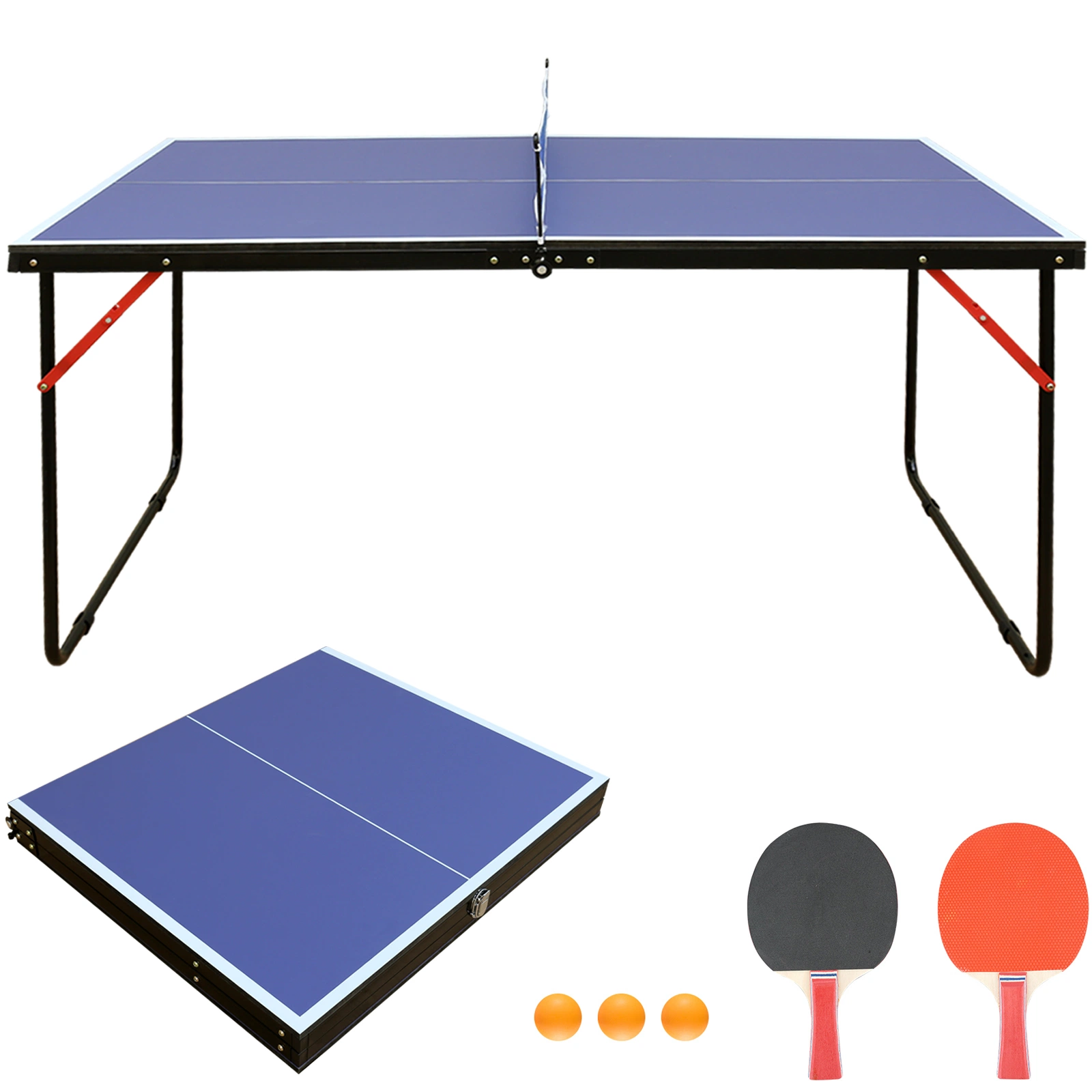 Midsize Blue MDF Foldable Outdoor Table Tennis Set