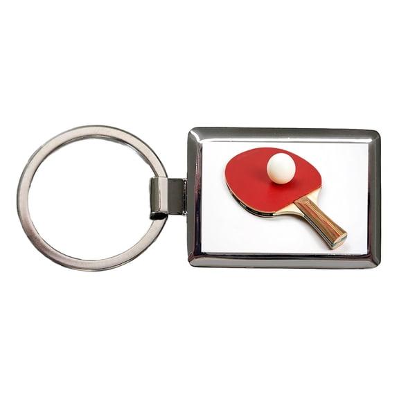 Table Tennis Ping Pong Paddle and Ball Metal Rectangle Keychain