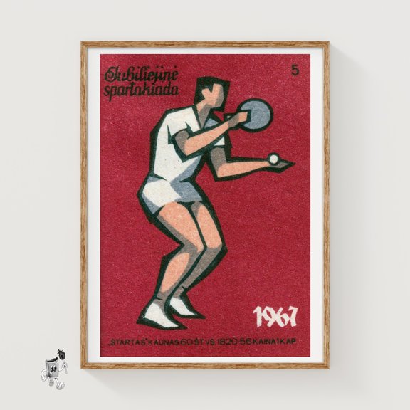 Table Tennis Player Lithuanian Matchbox Retro Ephemera Graphic Wall Art Decor Unframed Paper Print