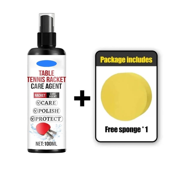 Table Tennis Racket Cleaner Spray, Rubber Grip Restorer and Shine Enhancer with Soft Sponge, Protective pH-Safe Paddle Cleaner for Ping Pong Players and Home or Club Use, Easy Application