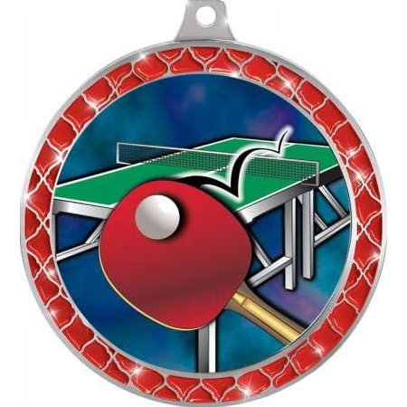 Table Tennis Red Trellis Medal Silver, 2.5" Table Tennis Prizes, Kids Table Tennis Trophy Medal Awards Prime
