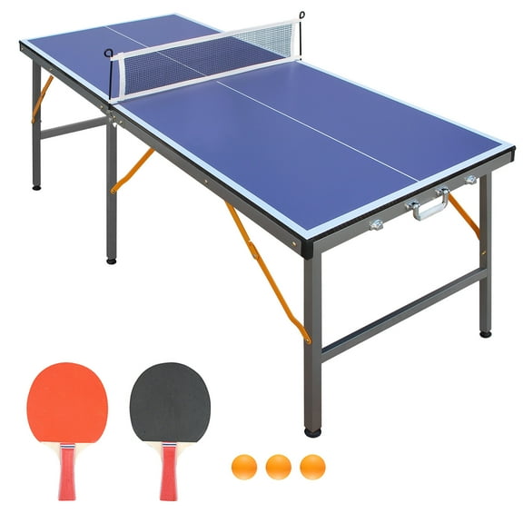 Table Tennis Table 5ft Mid-Size Table Tennis Table Foldable & Portable Ping Pong Table Set for Indoor Games with Net, 2 Table Tennis Paddles and 3 Balls,Ping Pong Table