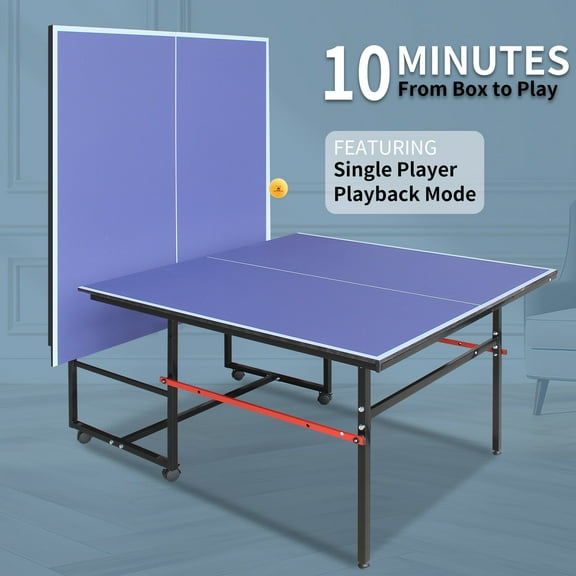 Table Tennis Table 8ft Mid-Size Table Tennis Table Foldable & Portable Ping Pong Table Set for Indoor Games with Net, 2 Table Tennis Paddles and 3 Balls,Indoor Ping Pong Table