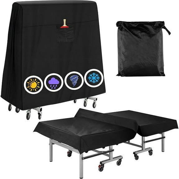 Table Tennis Table Cover for Universal 9x5ft Table Folding and Flatbed, Waterproof and Sunscreen, Indoor & Outdoor Universal, with Racket, Organizer Bag, 600D Oxford Fabric
