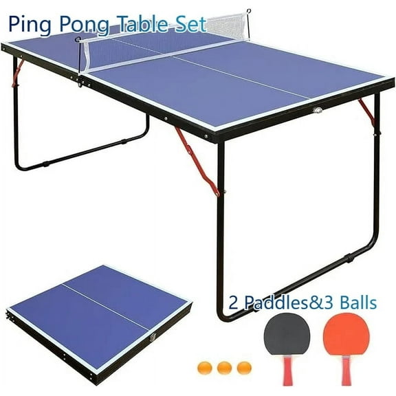 Table Tennis Table Foldable & Portable Ping Pong Table Set with Net and 2 Ping Pong Paddles for Indoor Outdoor Game