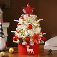 thumbnail image 1 of Table Top Christmas Tree,Pre Lit Christmas Tree Decorated Artificial Snow Xmas Tree with Ornaments Bow Pentagram Pinecones and LED String Lights for Office Home Decor,Red, 1 of 6