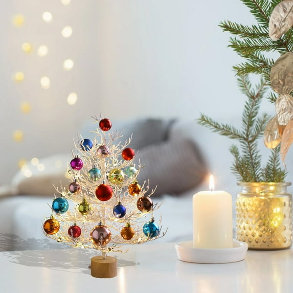 Table Top Christmas Tree,Realistic Christmas Tree with Color Ball Ornaments and Bases Artificial Xmas Tree Indoor Outdoor Home,Bedroom, Office,Holiday Decorations (Multicolor)