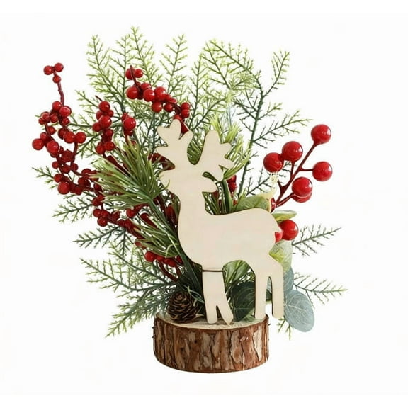 Table Top Christmas Tree Small Artificial Xmas Tree Mini Christmas Tree with Red Berries Pine Cones and Base Miniature Christmas Decor for Home Farmhouse Desk