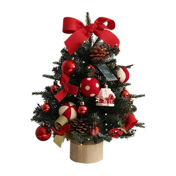 Table Top Christmas Tree Small Artificial Xmas Tree Mini Christmas Tree with Red Berries Pine Cones and Base Miniature Christmas Decor for Home Farmhouse Desk