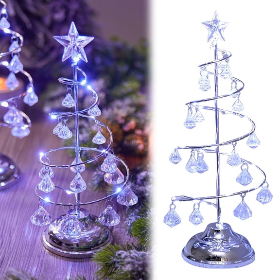 Table Top Christmas Tree,Small Christmas Tree with Lights,Pre-lit Artificial Crystal Christmas Tree LED Glass Skinny Desktop Tiny Christmas Tree Christmas Decor for Kitchen(White-7.5 INCH)